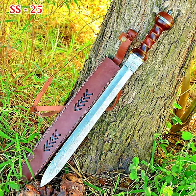 Handmade Forged Damascus Steel Gladius Sword Dagger Viking Double Edge Ss-25 • $129
