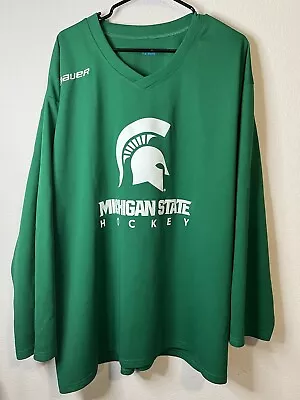 Michigan State Spartans Shirt Adult 2XL Green White Hockey Jersey Mens • $39.22