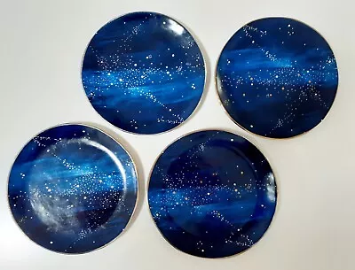 West Elm Constellation Galaxy Night Pattern 9  Salad Plates Set Of 4 Blue & Gold • £94.54