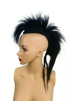 $168.51 • Buy Black Mohawk Head Piece, Glued Or Clip In, Mens Wig, Unisex, Human Hair, Punk
