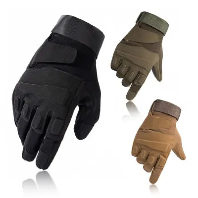 Leather All Weather Motorbike Motorcycle Gloves Carbon Fiber Knuckle Army Combat • £10.89