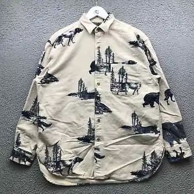 Vintage Eddie Bauer Flannel Button Up Shirt Men's S Forest Animal Graphic Tan* • $34.99