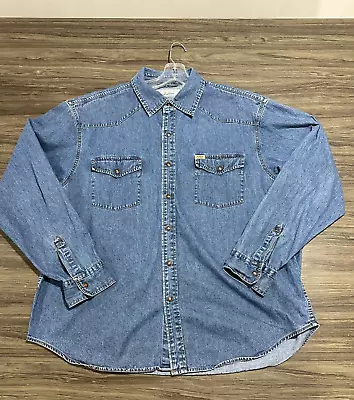 Vintage Levi's STRAUSS Signature BLUE Denim Long Sleeve Riveted Work Shirt XL • $35