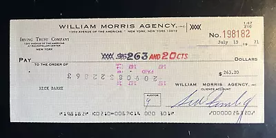 Aba/nba Rick Barry Signed Rare Original 1971 Check From William Morris Agency!!! • $124.50