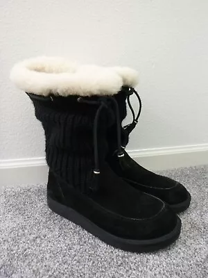 Ugg Suburb Tall Black Knit Sheepskin Shearling Fur Tassel Winter Boots 7 38 • $19.99