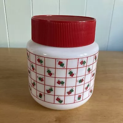 Vintage Jar Container Canister Red Lid 1980s Camper Retro White Red Milk Glass • £6.99