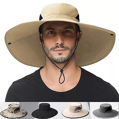 Wide Brim Sun Hat UV Protection Bucket Cap For Hiking Camping Fishing Safari Men • $11.59