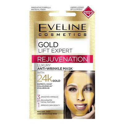 Eveline Gold Lift Expert Face Mask 3 In 1 Smoothes Wrinkles Rejuvenation 7ml • £2.39