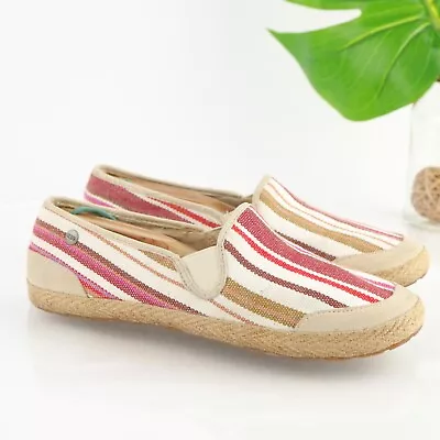 Ugg Women's Delizah Flats Size 8 Espadrille Slip On Shoe Woven Striped Pink Red • $34.31