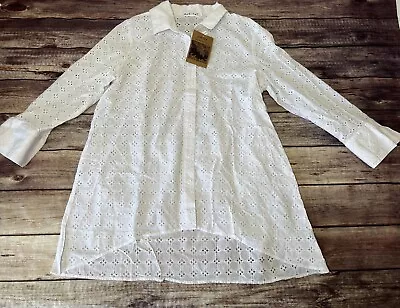 Habitat Clothes To Live In Tunic Top Eyelet Womens Medium Button Shirt White NEW • $38.24