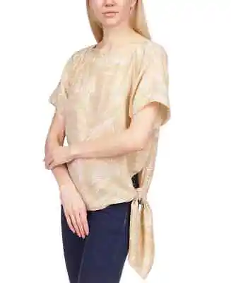 Michael Kors Womens Khaki Palm Tree Short Sleeve Side Tie Blouse Top Size Small • $51.80