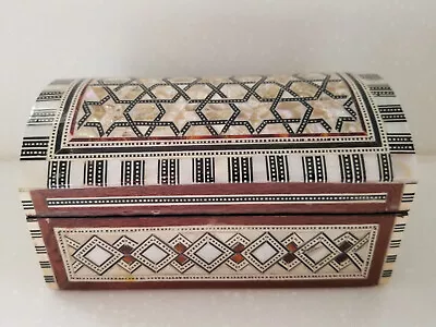 Ornate Dome Shaped Wood Mother Of Pearl Inlay Jewelry Trinket Box 7  X 4  • $22.99