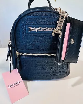 Juicy Couture Deboss Logo Black Mini Backpack 3 Pc Travel Set Key Chain • $34.71