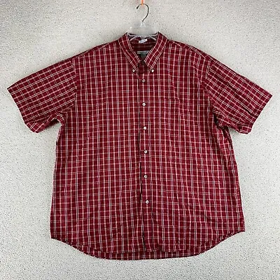 Van Heusen No Iron Dress Shirt Men's 18-18.5 Short Sleeve Red Windowpane Check • $11.37