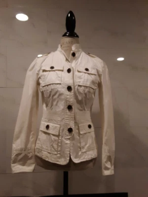 $20 • Buy Zara Jacket White Cotton Canvas Safari Fitted Multipocket Sz M
