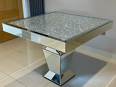 £364.95 • Buy Mirrored Square Dining Table Crushed Diamond Bling Crystal 90 Cm X 90 Cm REDUCED