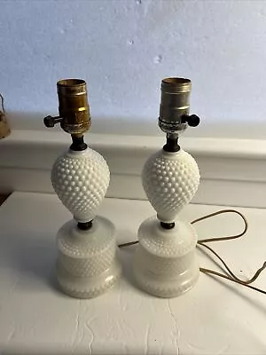 Vintage Set Of 2 Hobnail Milk Glass Bedside Table Lamp Tested See Pics • $39.58