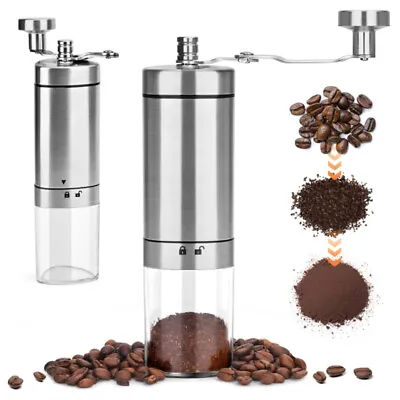 Manual Coffee Grinder Burr Hand Bean Spice Stainless Steel Adjustable Coarseness • £11.83