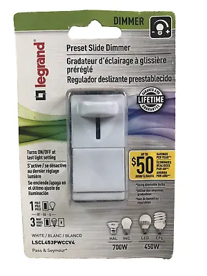 Legrand LSCL453PWCCV4 Single-Pole/3-Way Preset Slide Dimmer White • $9.95