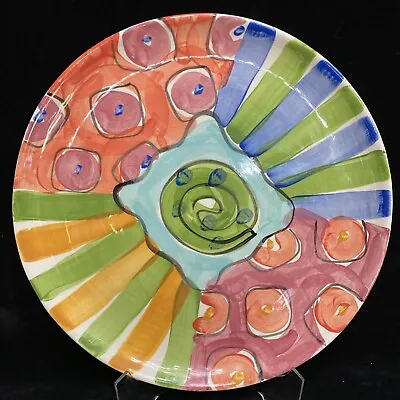 Vicki Carroll Pottery Signed 12.25” Round Serving Plate Bright Color Swirl VCj • $49.99
