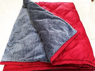 Eddie Bauer Goose Down Blanket Throw Red/Grey Sherpa Fleece 52 X 58  • $56.70