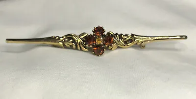 Vintage Austria Crystal Bar Brooch ~ Amber Rhinestones ~ 3 1/2” • $28.99