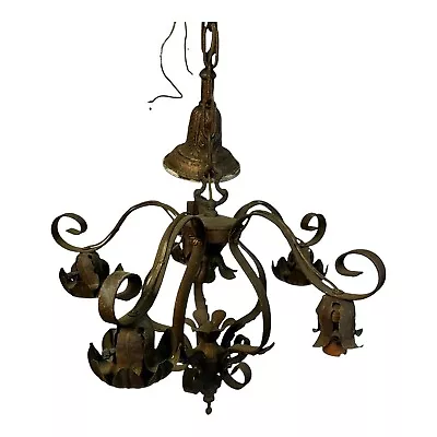 Antique Twisted Flat Iron Floral 5 Light Arm Chandelier 19”d + Brass Canopy • $118.99