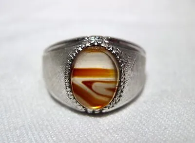 Vintage Sterling Silver Agate Clark And Coombs Mens Ring Size 8 K1960 • $45