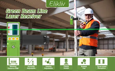 Elikliv Laser Detector For Green Beam Laser Level 200ft Digital Laser Receiver • £45.99