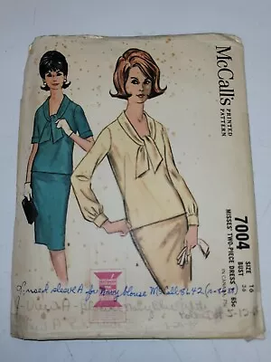 Vintage McCalls Sewing Pattern 1960s Size 16 2 Pc Dress 7004 Mad Men • $5