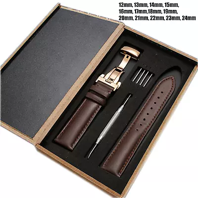 Genuine Leather Watch Band Bracelet Strap Replacement Deployment Clasp Buckle • $21.20