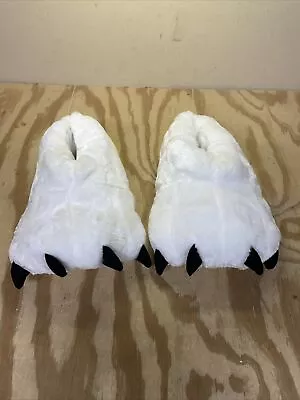 White Polar Bear Paw Slippers Furry Animal Feet Claw Men's Size XLG / 13-14 NEW • $29.50