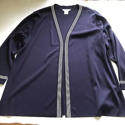 Exclusively Misook Blue White Black Stripe Open Cardigan Plus Size 3X A2346 • $60