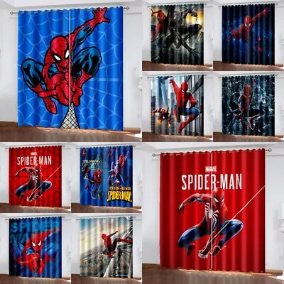 3D Marvel Spiderman Made Pair Thick Thermal Blackout Curtains Ring Top Eyelet UK • £21.11