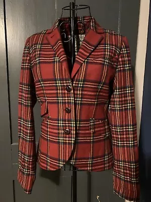 Jack Wills Red Tartan Jacket Blazer Wool Size UK 12 • £50