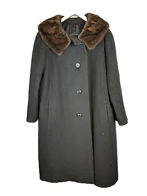 Auckie Sanft Black Pure Virgin Wool Coat Fur Collar Montreal Vintage Overcoat M • $125