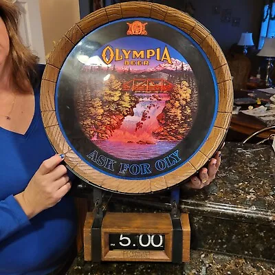 Vintage 1979 Olympia Beer Sign  ASK FOR OLY  Waterfall Motion Sign & Clock -READ • $799.95
