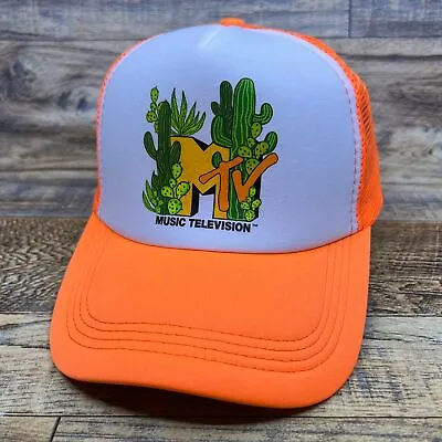 MTV Cactus Logo Mens Trucker Hat Orange Snapback Retro 90s Music TV Baseball Cap • $19.99