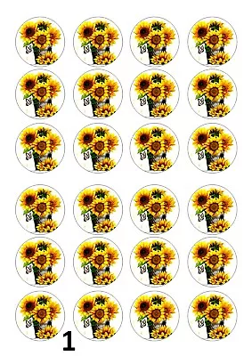 24 Sunflowers Birthday Cupcake Topper Iced  Icing Edible Fairy Cake  • £4.25