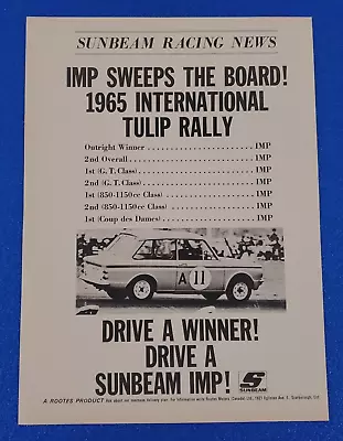 1965 Sunbeam Imp Sweeps The Board International Tulip Rally Original Print Ad • $14.99