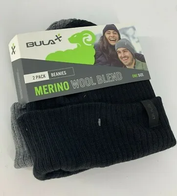 Bula Merino Wool Blend 2 Pack Beanies Unisex One Size Black/Gray New W Tags • $12.88