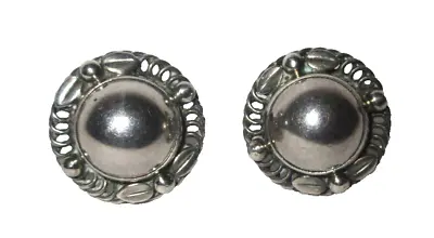 Georg Jensen Denmark Vintage Sterling Silver Round NON Pierced Earrings (J2). • $119