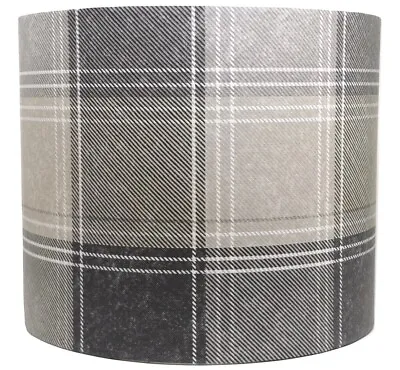 Country Tartan Check Lampshade - Mono Grey Drum Ceiling Light Shade & Table Lamp • £23.99