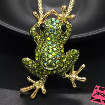 New Fashion Women AB Green Rhinestone Cute Frog Crystal Pendant Chain Necklace • $3.95