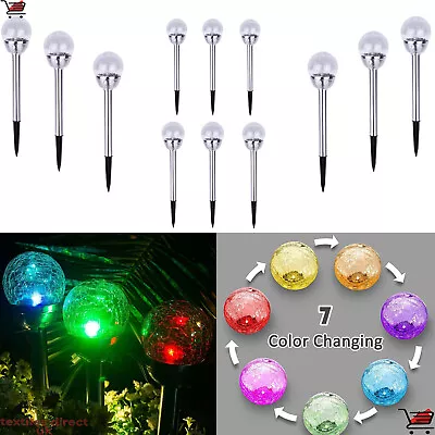 Stainless Steel Solar Power Color Changing LED Crackle Ball Lights 12 X PCs New • £29.95