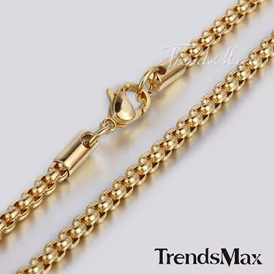 4MM 28  Long Gold Plated Stainless Steel Round Box Chain Necklace Jewelry Mens • $8.99