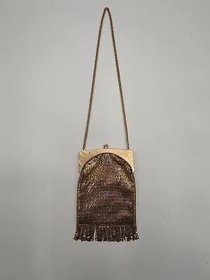 Vintage Whiting & Davis Gold Mesh Evening Bag 1940s Art Deco 2814 MCM 5.5” X 7” • $59.95