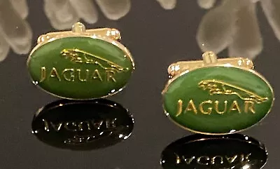 Vintage Jaguar Label Green Gold Tone Cufflinks 10.15gr • £43.43