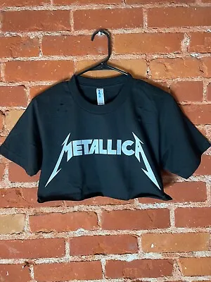 Metallica Distressed Crop Top Heavy Metal Rock T Shirt Black Unisex Adult New • $19.99