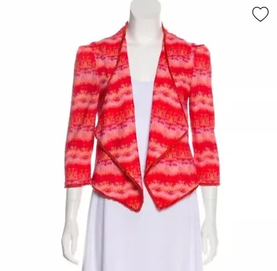 Mcginn Anthropologie Reg Orange Open Front Spring Jacket Frayed Hem Size M  • $11